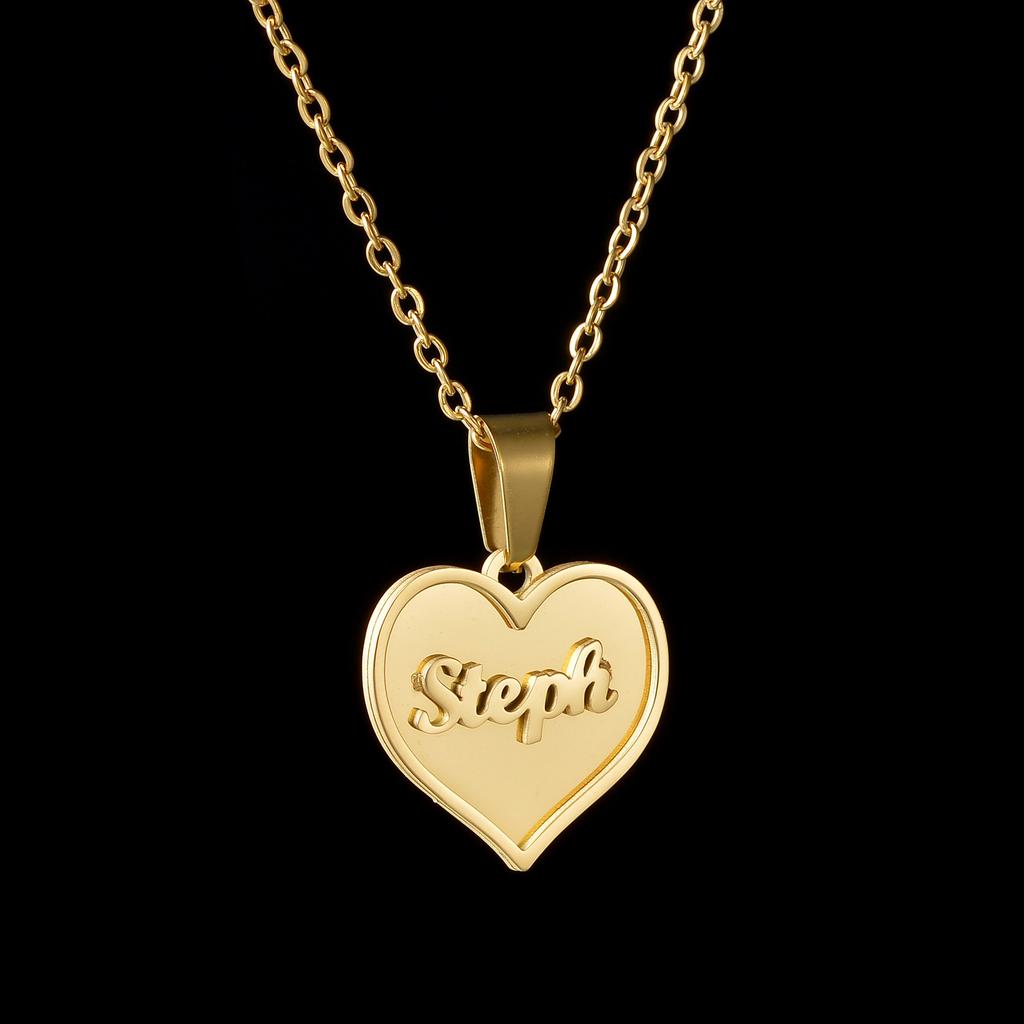 Atoztide Personalized Custom Name Necklaces for Women 2 Sides Welding Heart Pendant Cuban Chain Stainless Steel Jewelry Gift
