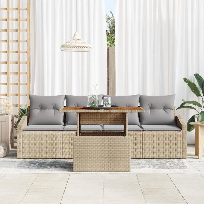 VidaXL Set de canapé de jardin 5 pièces avec coussins beige en poly rattan 3358506