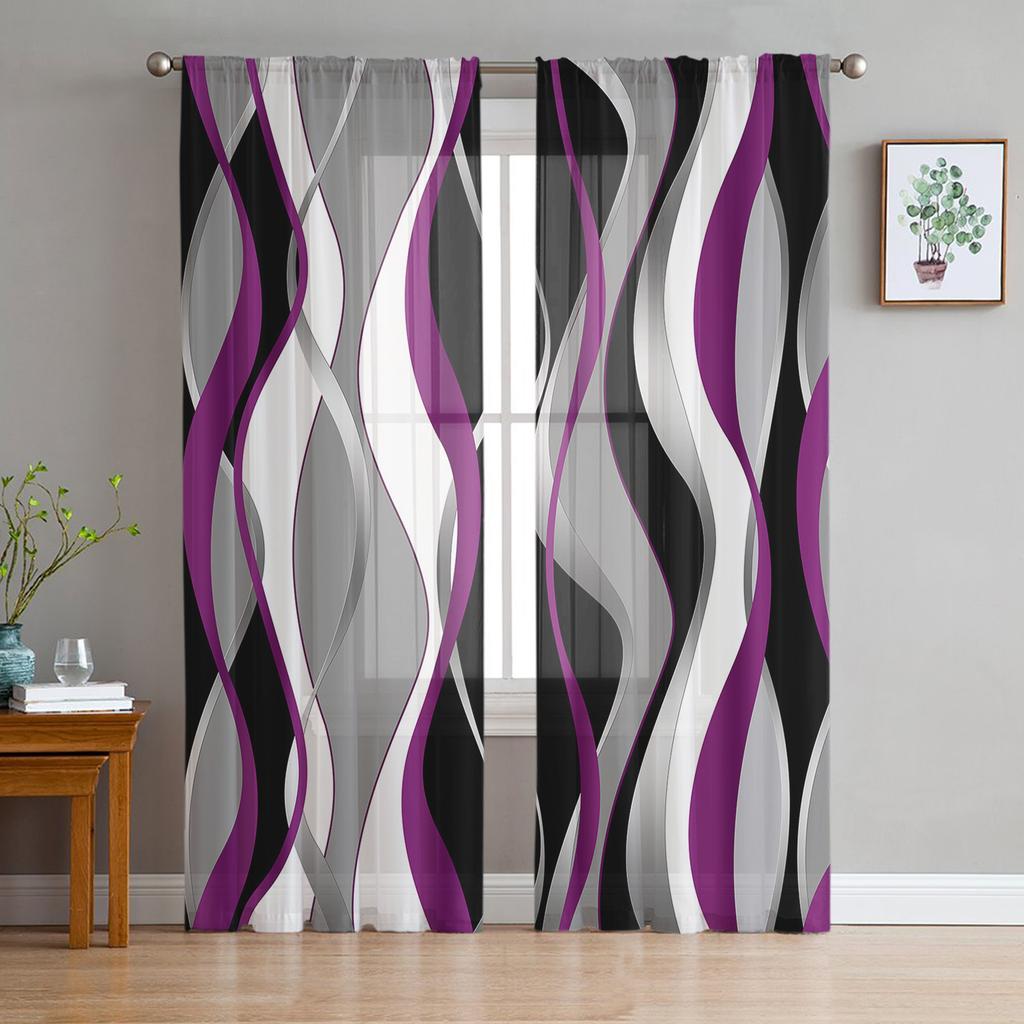Abstract Lines Gradient Purple Sheer Curtains for Living Room Decoration Window Curtains Kitchen Tulle Voile Organza Curtains
