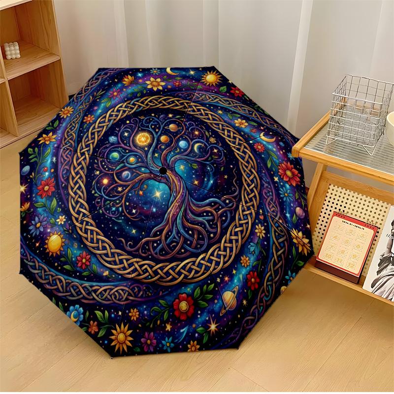 

Cosmic Sacred Flower Mandala Printed umbrella windproof folding umbrella portable sun and rain umbrella suitable for gifting