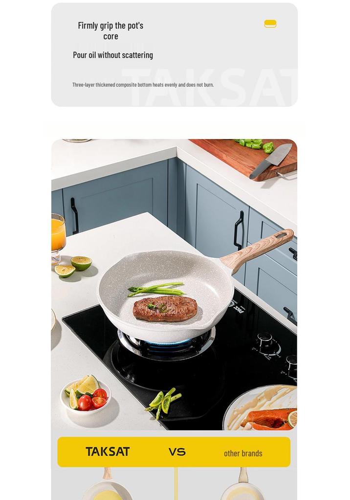 Maifan Stone Non-Stick Shallow Frying Pan, Flat-Bottomed, Oil-Free, Die-Cast, Multi-Stove Compatible for Household Use.