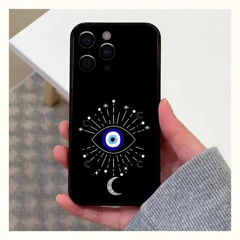 Custodia per Telefono Occhio Malvagio Blu Fortunato Per Apple iPhone 15,14,13,12,11,Pro,X,XS,Max,XR,Plus,Mini Cover Nera Morbida