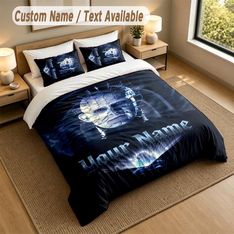 3Pcs Bedding Set Custom Name Text, 1 Sheet 2 Pillowcases Home Bed DecorHellraiser Pinhead