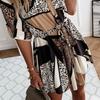 Shirt Dress Leopard Print Roll Up Sleeve Women Waist Tie Lapel Dress for Dating