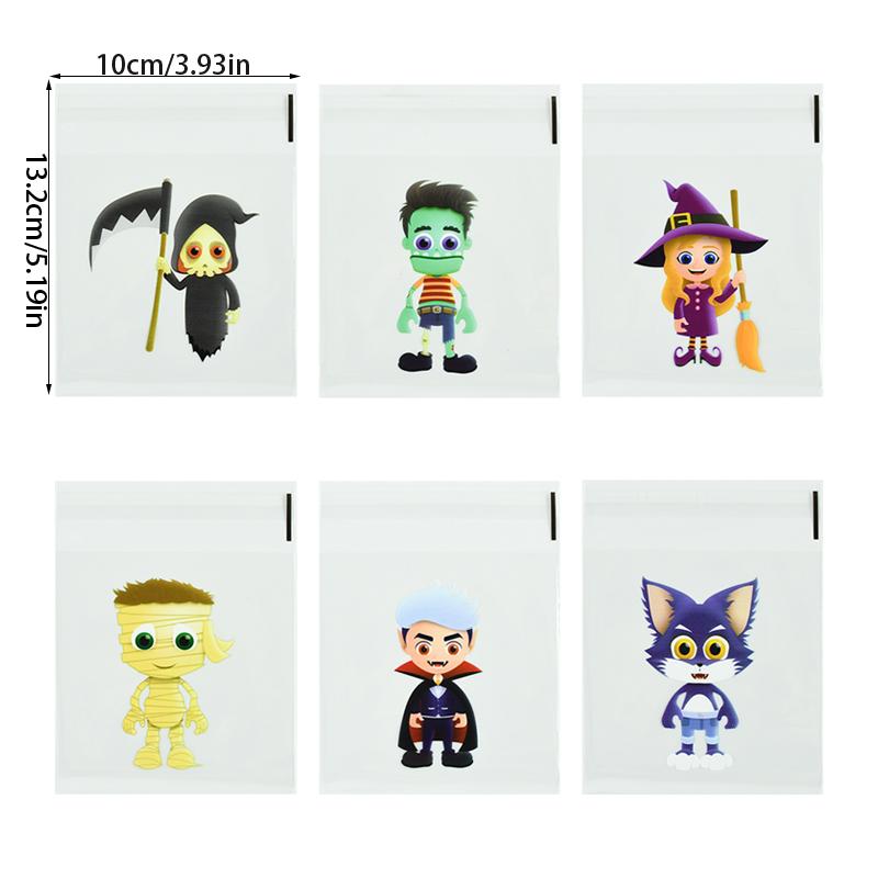 100pcs Halloween Plastic Happy Halloween Transparent Pumpkin Ghost Candy Self-adhesive Plastic Baking Cookie