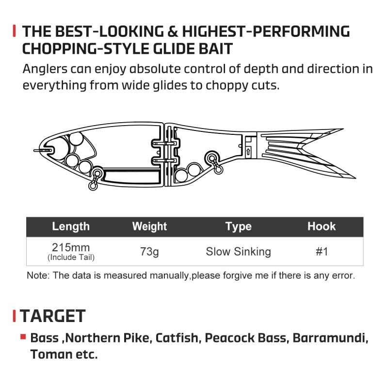 Fishing Bait 2 Sections Hard Bait Shad Glide Swimbait 215mm 73g Slow Sinking Joint Bait Bass Pike Catfish Hard Bait Freshwater Saltwater Fishing Lures