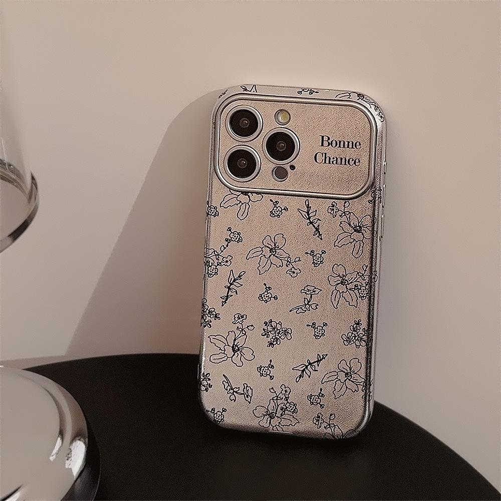 Sketch Flowers Suitable for Iphone16 Apple 15 Mobile Phone Case 13promax Silver Leather 11 High End Sense 12 Korean