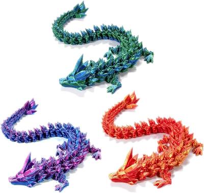 3D Tištěný Křišťálový Drak 12 palců 3 ks - Dokonalé Výplně do Košíků, 3D Tištěný Flexibilní Kloubový Drak, Fidget Hračky pro Autismus - Fialová+Zelená+Červená