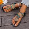 Sandales Plates de Style Bohème pour Femmes Sandales de Gladiateur à Bout Clip Femme Rétro Été Décontracté Chaussures de Plage Antidérapantes Tongs