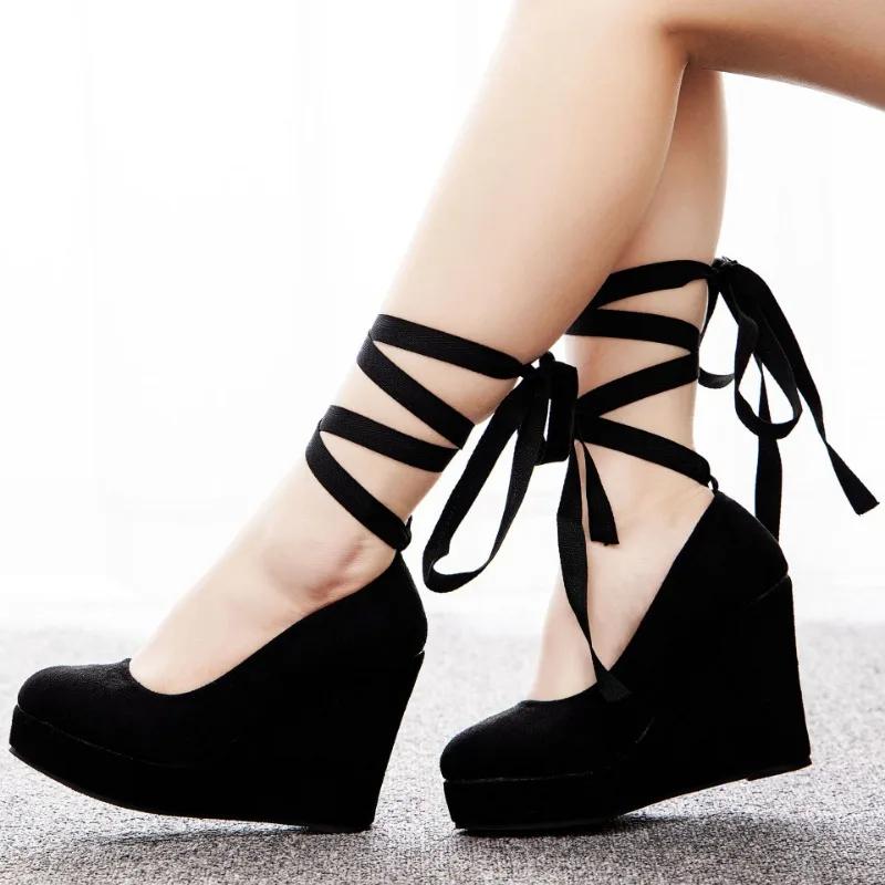 

Женские туфли-лодочки Роскошные Узкий ремешок Флок 11 см Танкетка Высокий каблук Круглый носок Ремешок на щиколотке Классика Женская Осенняя Вечеринка Свадьба Обувь для девочек 33 чёрный