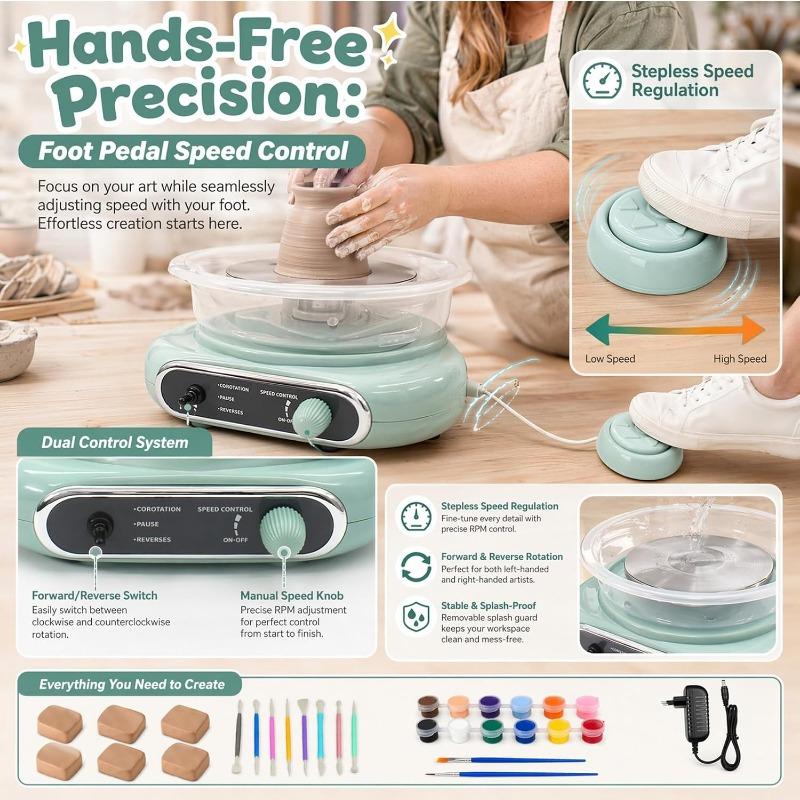 Mini-Keramikscheiben-Set 10cm, Elektrische Scheibe mit Werkzeugen und Ton | Komplettes Töpfer-Set aus Ton, Topfplatte Elektrisch Ideal für Anfänger zum Basteln