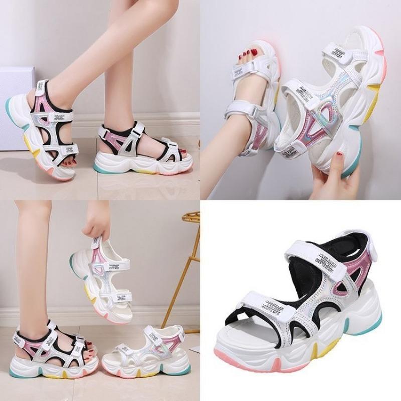 Fashion Rainbow-soled Large-sized Sandal Women's Instagram Trend 2025 New Summer Student Fairy Style Thick-soled Sandal Beach Shoes