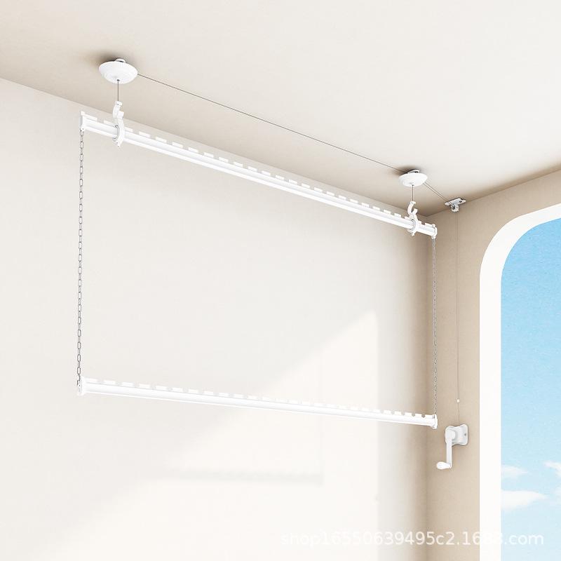 Настенная двойная штанга для сушки белья с ручным приводом для балкона Classic Black Grooved Double Rod 0.6m