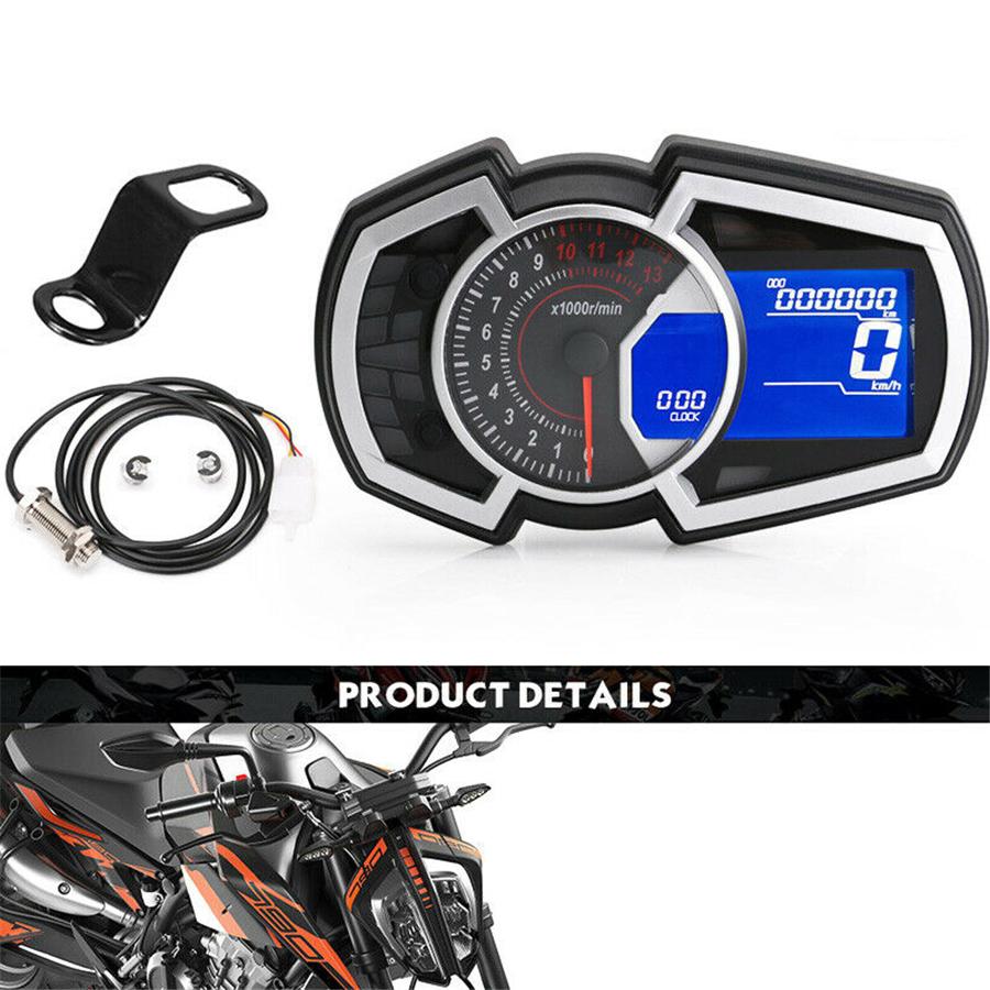 12V 13000RPM Universal LCD Motorcycle Speedometer Odometer RPM Speed Fuel Gauge
