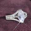 Huitan Trendy Luxury Marquise Cut Ring Female Bright Zirconia Finger Accessories for Engagement Bridal Wedding Band