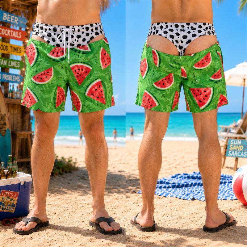 Summer funny fake butt men's leopard print personalized beach party shorts fun