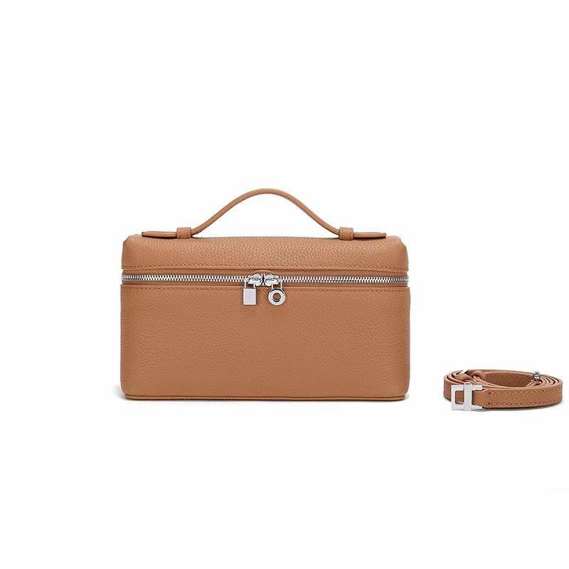 Top layer cowhide lunch box with genuine leather small square bag - versatile handbag for women with a slanted crossbody design