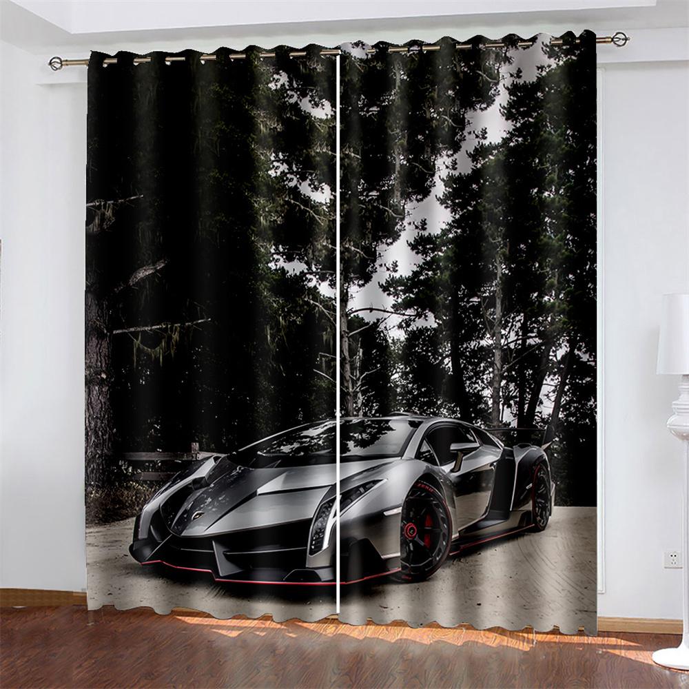 3D Cheap Modern Luxury Sports Cars Cool 2 Pieces Shading Darkening Curtain for Living Room Bedroom Kitchen Treatment Hook Decor