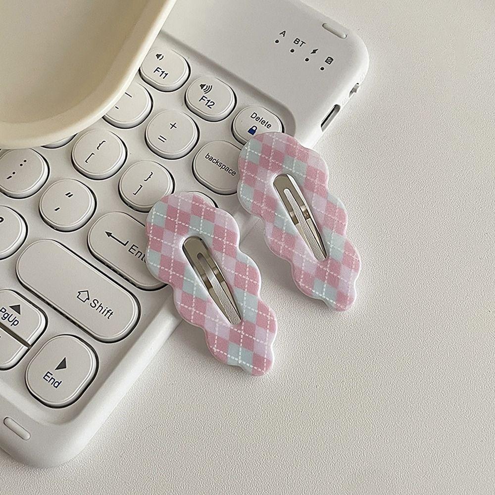 

1pc Fashion Hair Ornament Clouds Hair Clips Sweet Headwear Grid Bang Clip INS Style Hairpin Girls рожевий