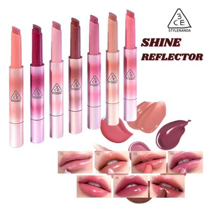 Rossetto 3CE Shine Reflector, rinfrescante color menta infuso di olio idratante, idrata tutto il giorno, labbra voluminose lucide, lisce e rimpolpate