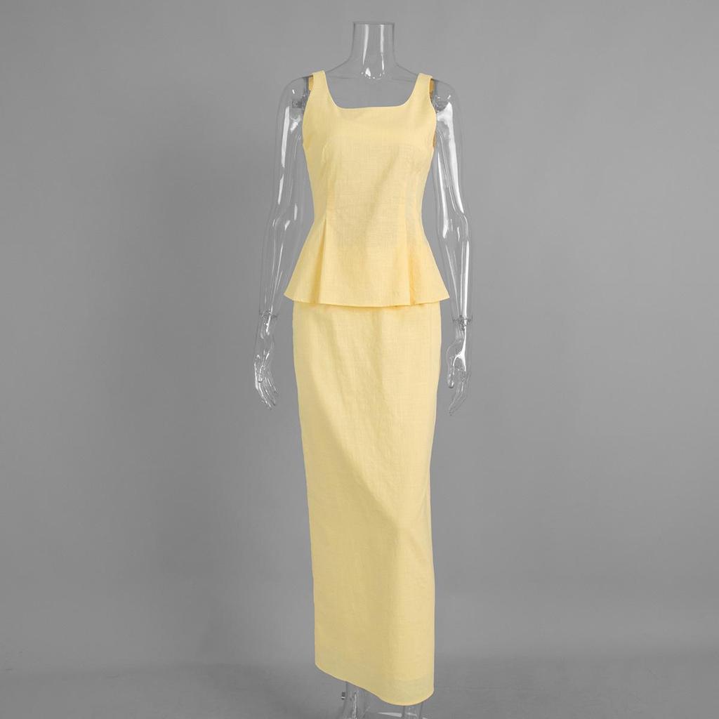 2026 Frühjahr/Sommer Träger-Slipkleid Set: Spaghetti-Träger Taillenbetonendes Oberteil + Fishtail-Rock für Damen