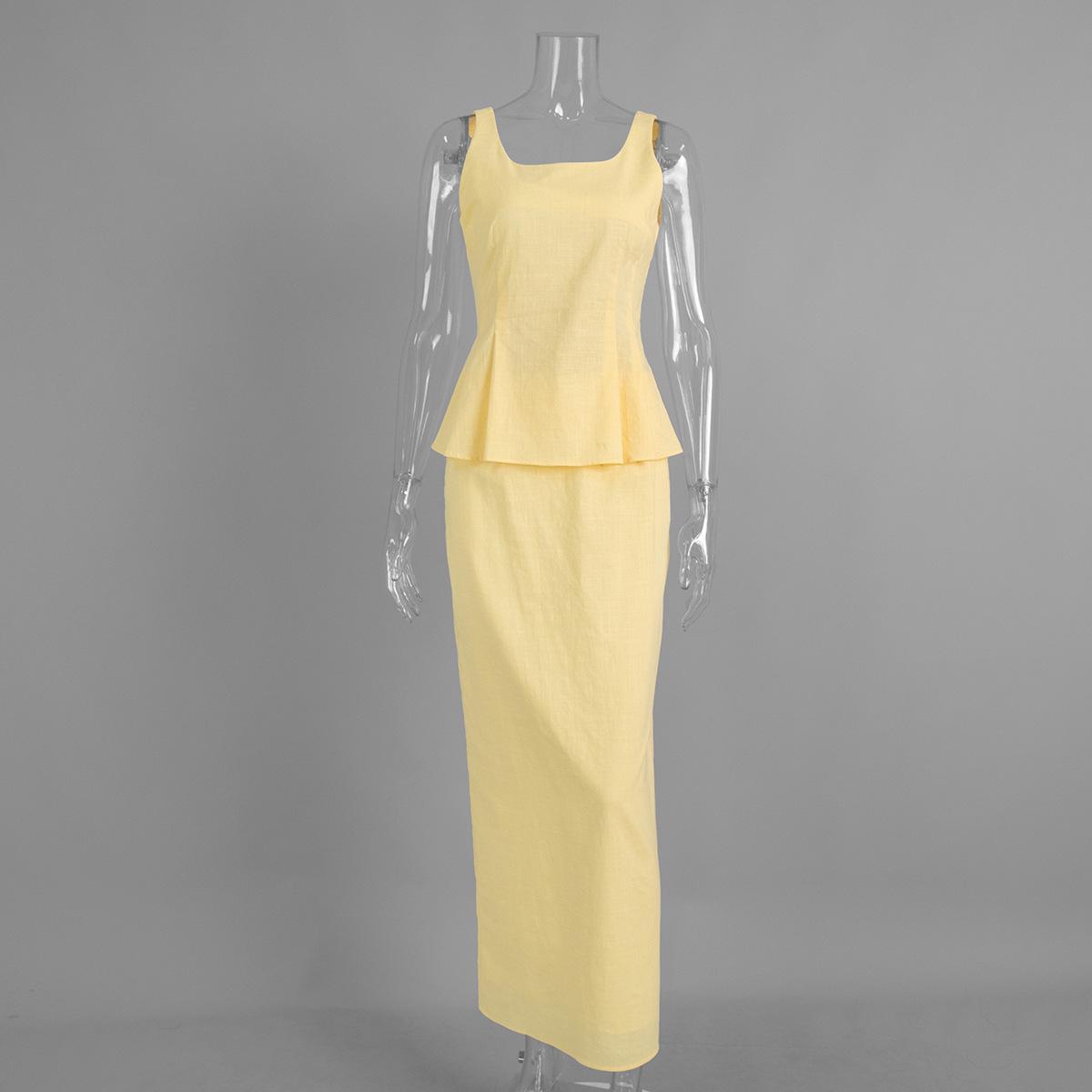 2026 Spring/Summer Cross-Strap Slip Dress Set: Spaghetti Strap Waist-Cinching Top + Fishtail Skirt for Women Large