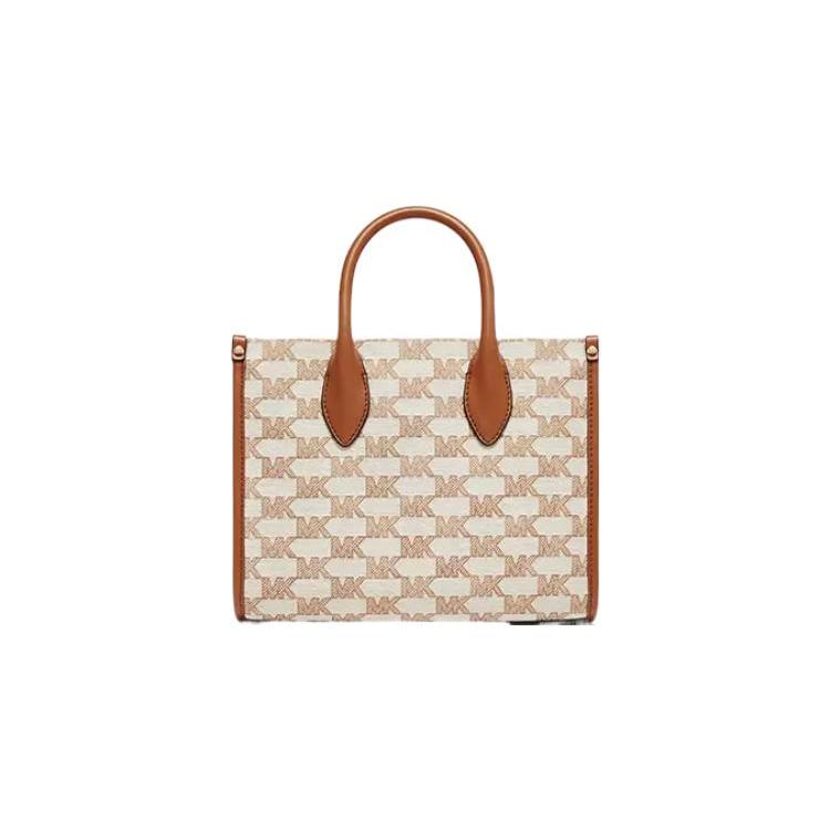 New MICHAEL KORS Mirella Artificial Leather Shoulder Bag, Handbag Women's Beige With Leather Brown 35S2G7ZC5J-299