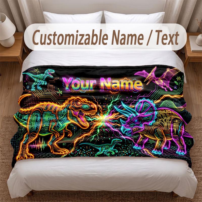 Coperta Morbida a Tema Dinosauri Personalizzata con Stampa Nome Testo Coperta Calda Decorazione Divano Casa Camera da Letto