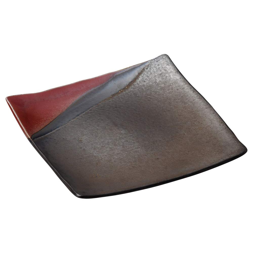 Shigaraki Ware Hechimon Square Plate, Large, Red and Gold Finish, MR-3-3461