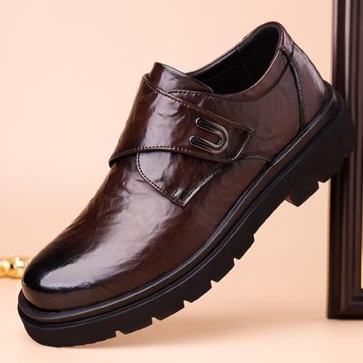 2024 Autumn and Winter New Men's Business Dress Leather Shoes Men's Round Head Platform Velcro Men's Shoes British Casual 9355