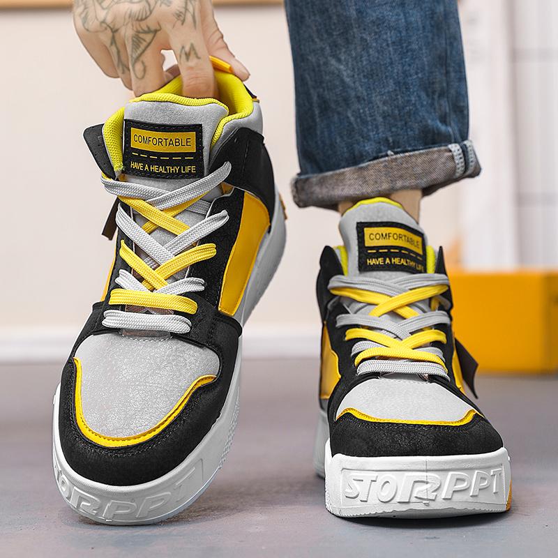 New high-top non-slip shoes for men splicing fashion trend street youth students outdoor cushioning casual shoes