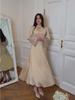 2026 Effen Kleur Satijnen Lente Prinses Stijl Taille-Cinchende Jurk