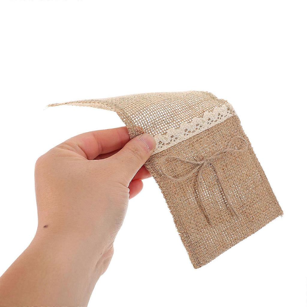 Cutlery Flatware Tableware Bags Burlap Jute Lace For Forks Utensils Holder Washable Biodegradable 10Pcs