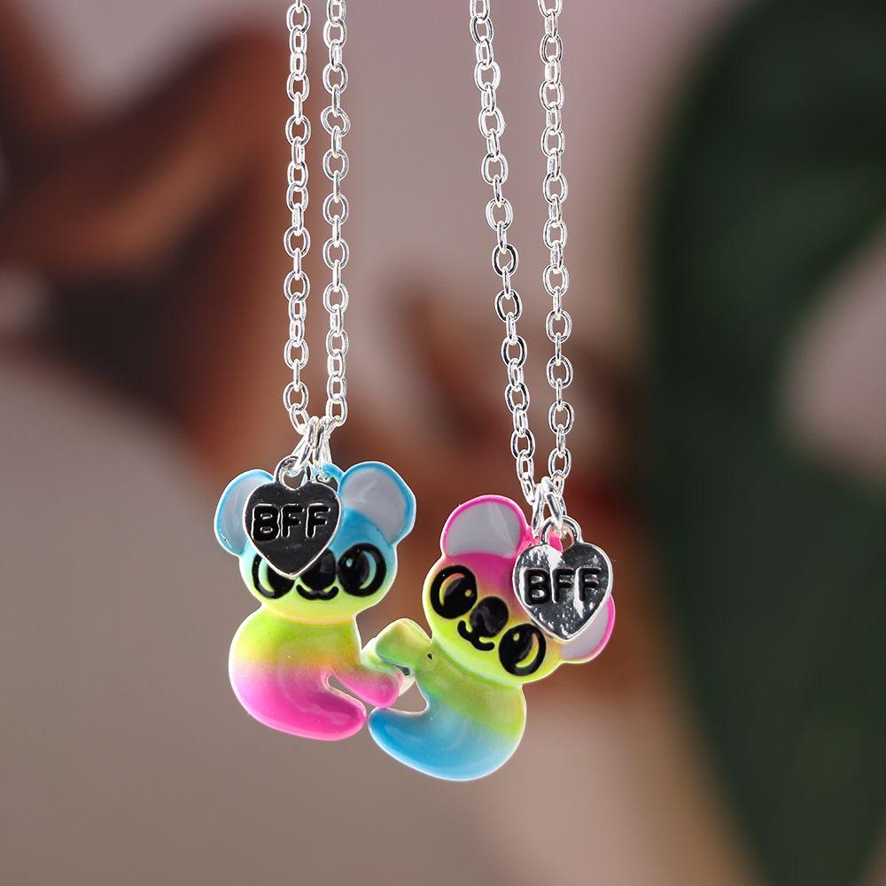 1Pair Sequin Stitching Heart Broken Best Friends Necklaces Pendant Chain BFF Friendship Choker Jewelry Gifts for Women Lovers