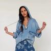 Autumn Denim Pullover Women's Fashion Loose Casual Hooded Denim Long-sleeved Top
