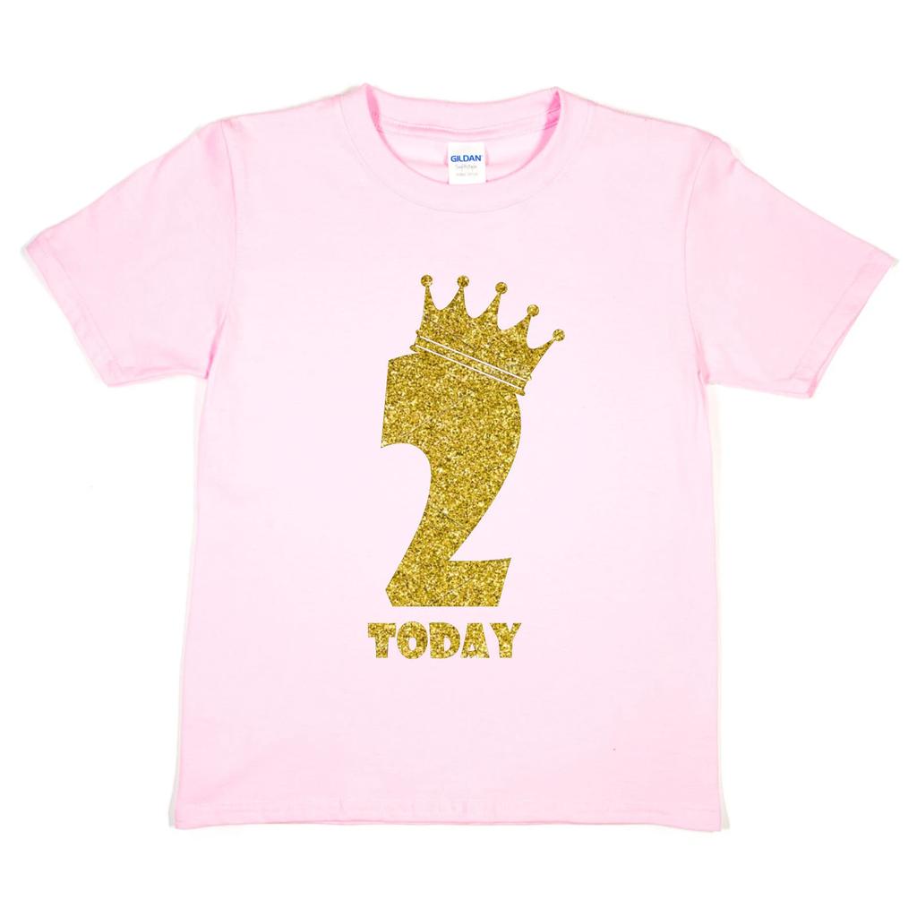 Kids Two Today Birthday T-shirt Tops Tees Unisex In Gold Glitter Happy 2nd Birthday Gift