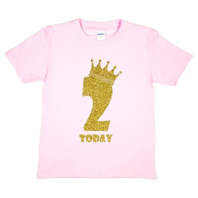 Kids Two Today Birthday T-shirt In Gold Glitter Happy 2nd Birthday Gift