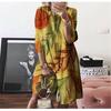 Large Size Women's Autumn Digital Printed Round Neck Long Sleeved Dress