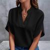 Lente Zomer Casual V-hals Pullover Shirt Veelzijdig Effen Kleur Korte Mouw