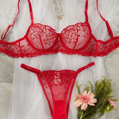Stickerei Durchsichtiges Sexy Dessous-Set für Damen