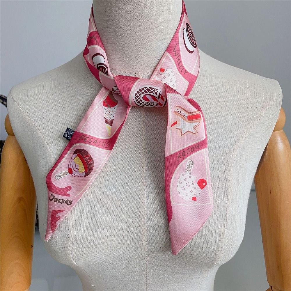 Bow Ties Plaid Scarf Printed Long Ribbon Scarves Retro Long Silk Scarf  Female