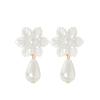 1 pair of French retro flower water drop pearl stud earrings, light luxury elegant socialite style earrings