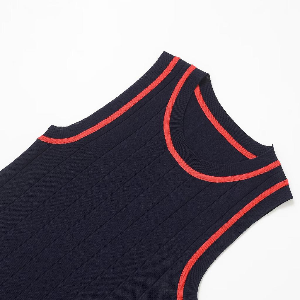 European and American Style, New Women's Clothing, Classic, Contrasting Color Needle Eye Decoration Sleeveless Knitting On 3519012