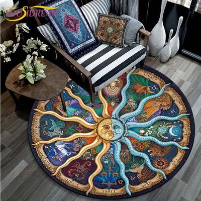 Signs Of The Zodiac, The Sun Tarot Card Round Rug, The Moon Rug