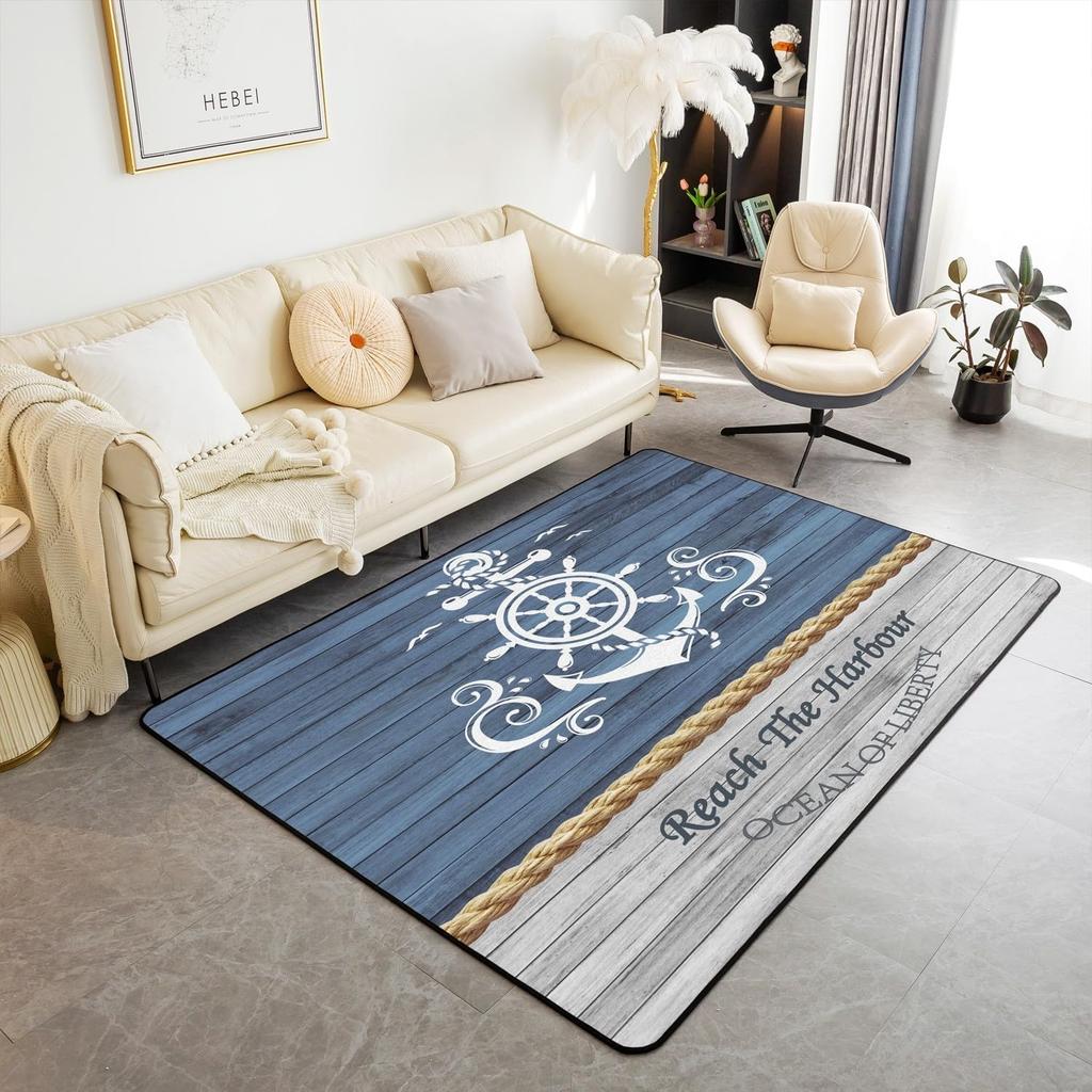 Nautical Decor Carpet Anchor Decor Living Room Rugs Kids Room Decor Sea Adventure Accent Rug Summer Holiday Indoor Floor Mat
