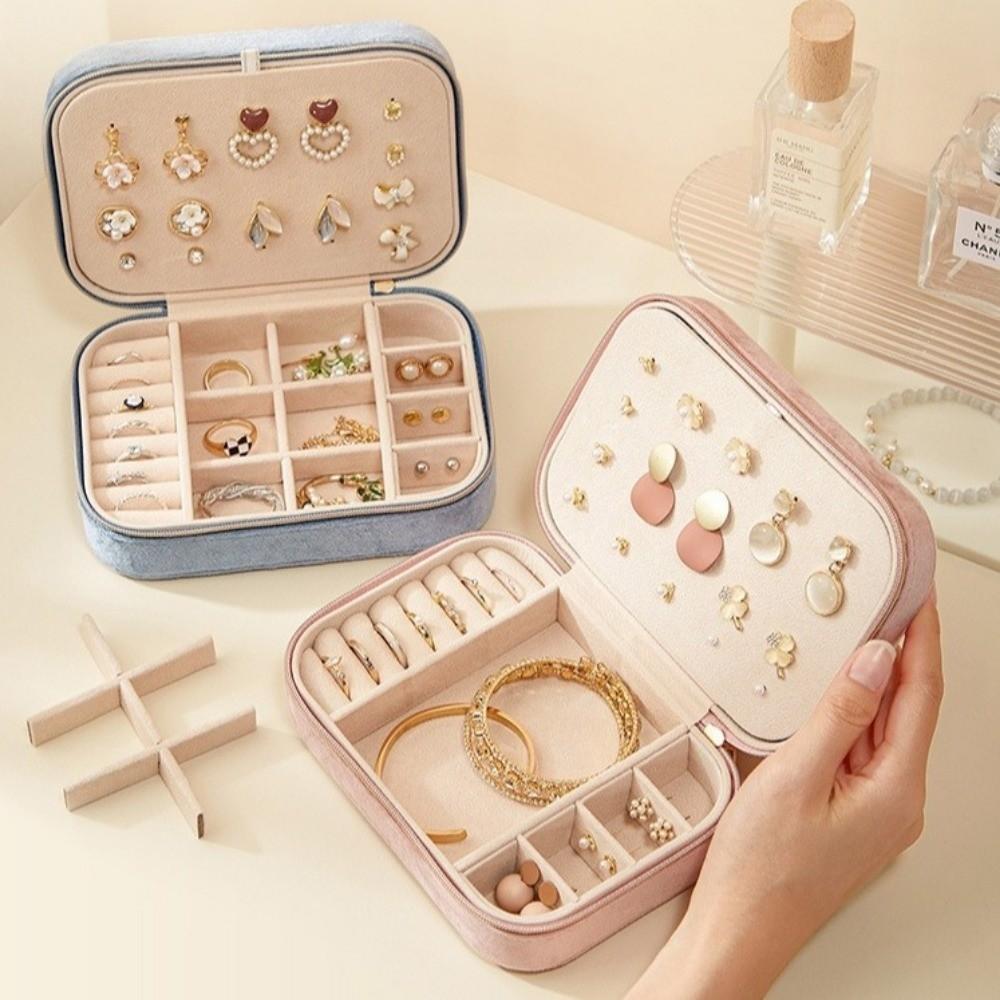 Rectangle Velvet  Jewelry Box 2 Layer Jewelry Case Multi-functional Vintage Ring Case  Girlfriend