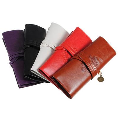 Vintage Roll Faux Leather Make Up Cosmetic Pencer Case Pouch Purse Bag