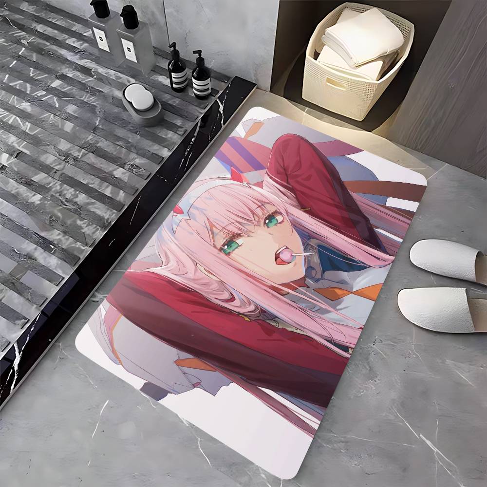 Anime Zero Two Rubber XXL PC Bathroom Mat Anti-slip Absorb Water Long Strip Cushion Bedroon Mat Welcome Doormat
