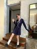 Korean Preppy Ruffle Knit Cardigan & Pleated Midi Skirt Set for Women (Autumn/Winter)
