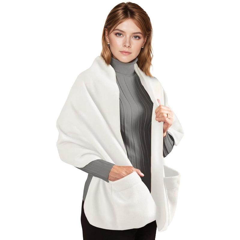 Thickened Solid Color Pocket Scarf & Shawl for Autumn/Winter Warmth